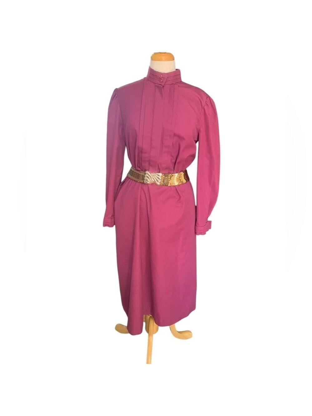 ❤️Vintage 90’s Sasson high neck puff sleeved  plum button up midi dress sz 14/15